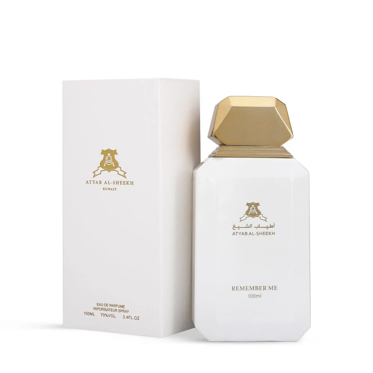 Atyab Al Sheekh Remember Me White perfume in front of box, luxury fragrance UK