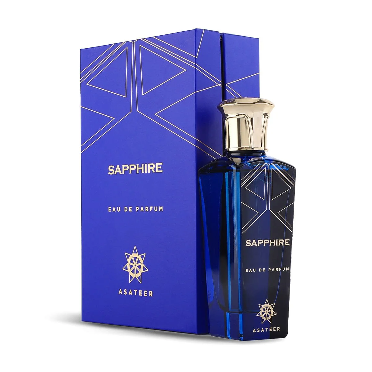 Asateer Sapphire Eau De Parfum 80ml beside luxury branded box UK