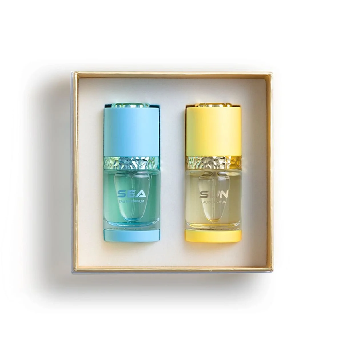 Al Majed Oud Sea and Sun summer collection gift set with two 15ml perfumes inside open box UK