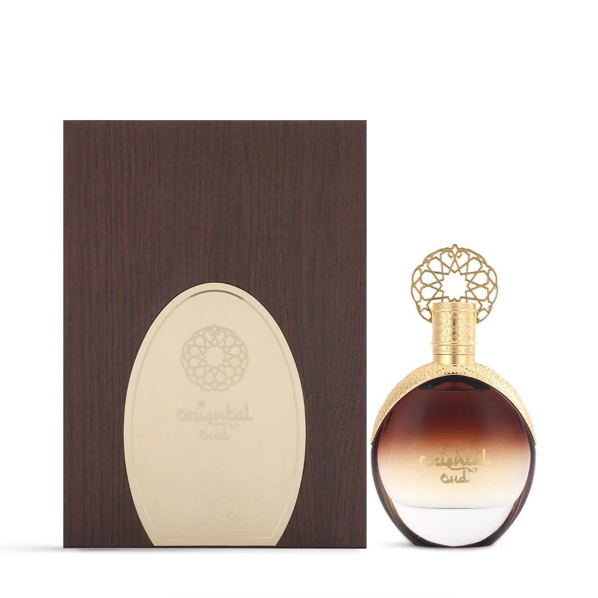 Arabian Oud Oriental Oud Eau De Parfum 100ml next to luxury branded box UK