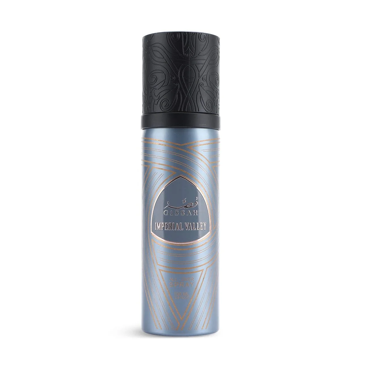 Gissah Imperial Valley All Over Spray 100ml on white background, luxury woody oriental spicy body spray UK