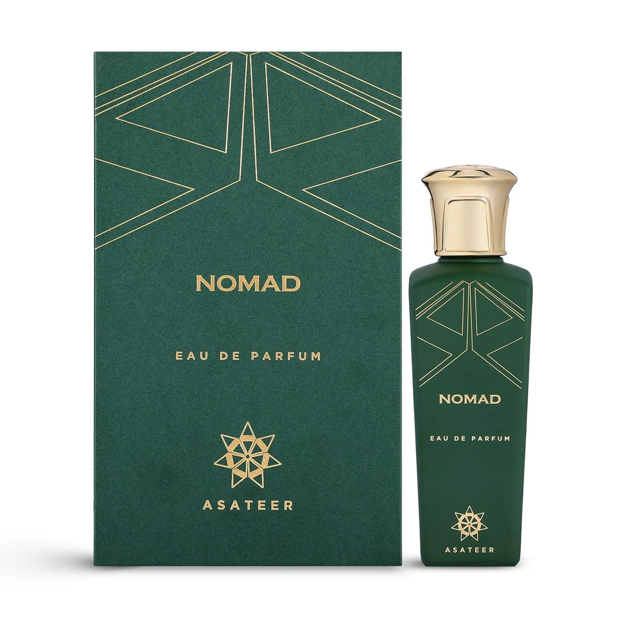 Asateer Nomad Eau De Parfum 80ml next to luxury branded box UK