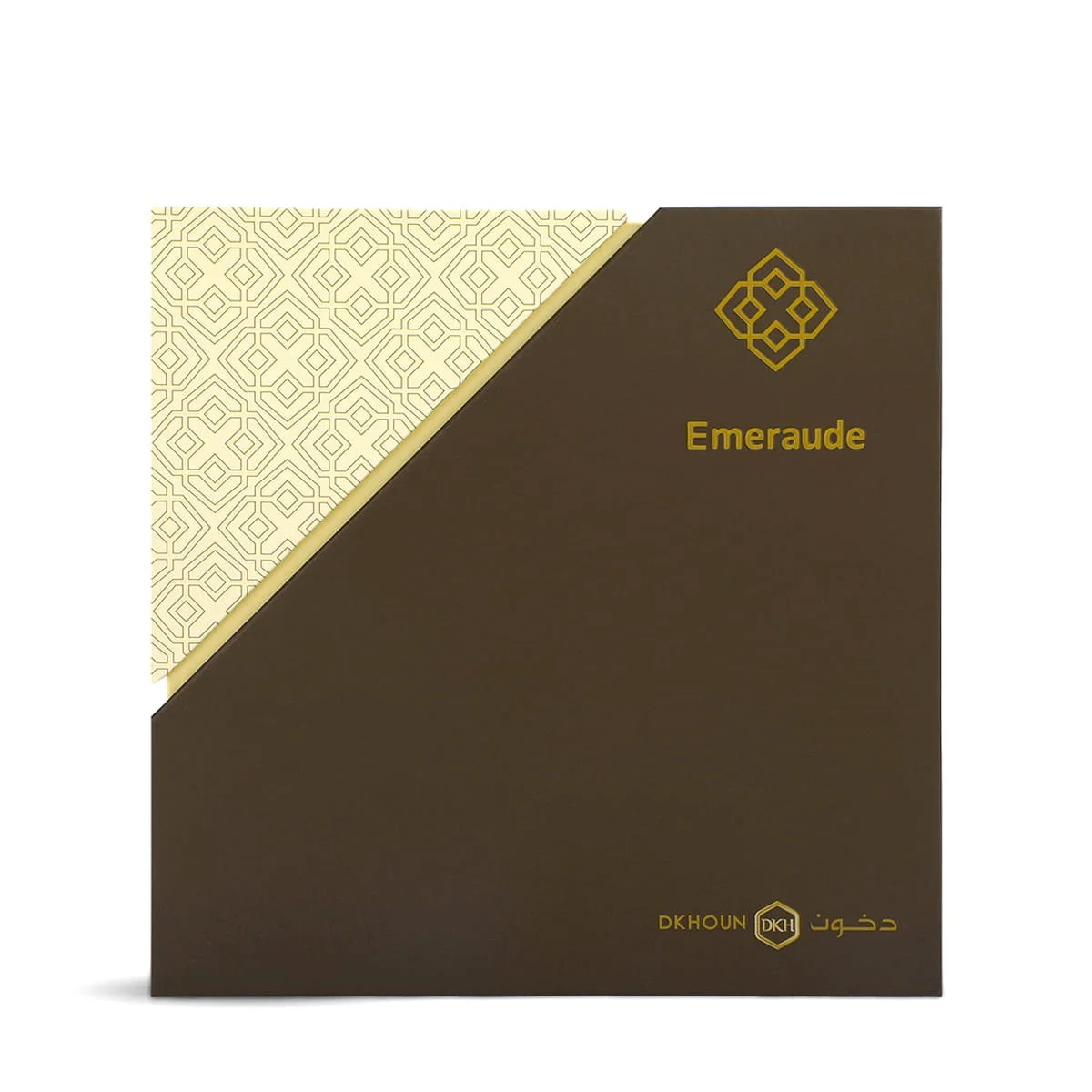 Front view of Dkhoun Emeraude Iris Eau De Parfum box UK