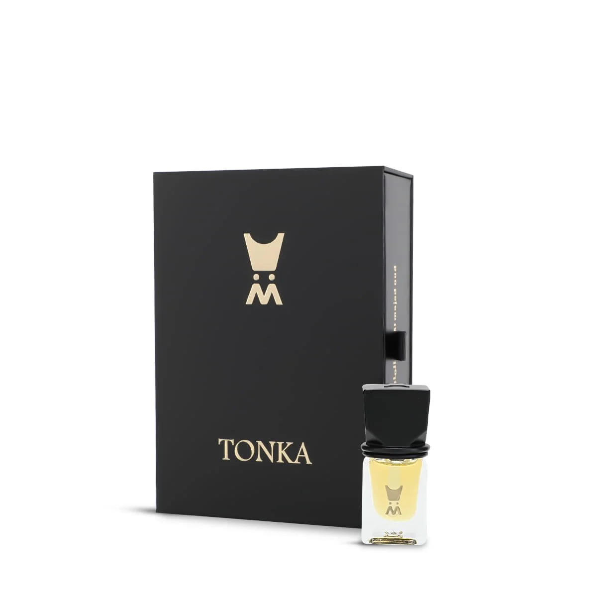 Al Majed Oud Tonka Khamriya 3ml next to box, luxury fragrance oil UK