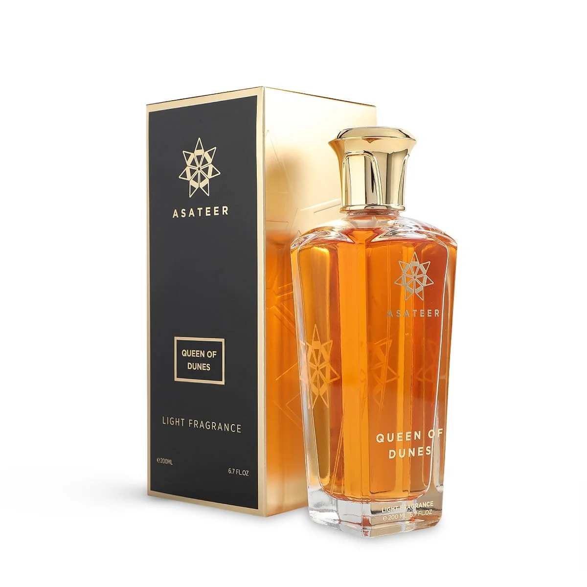 Asateer Queen Of Dunes Eau De Parfum 200ml beside luxury branded box UK