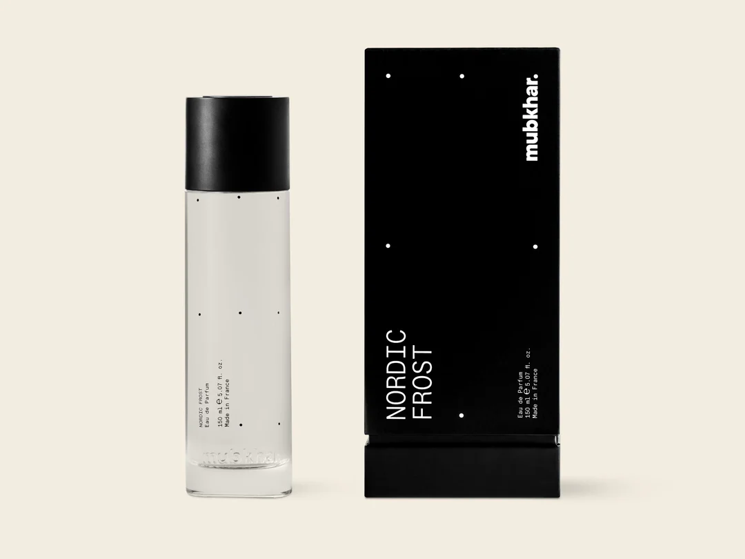 Mubkhar Nordic Frost Eau De Parfum 150ml next to its box, luxury floral musky fragrance UK