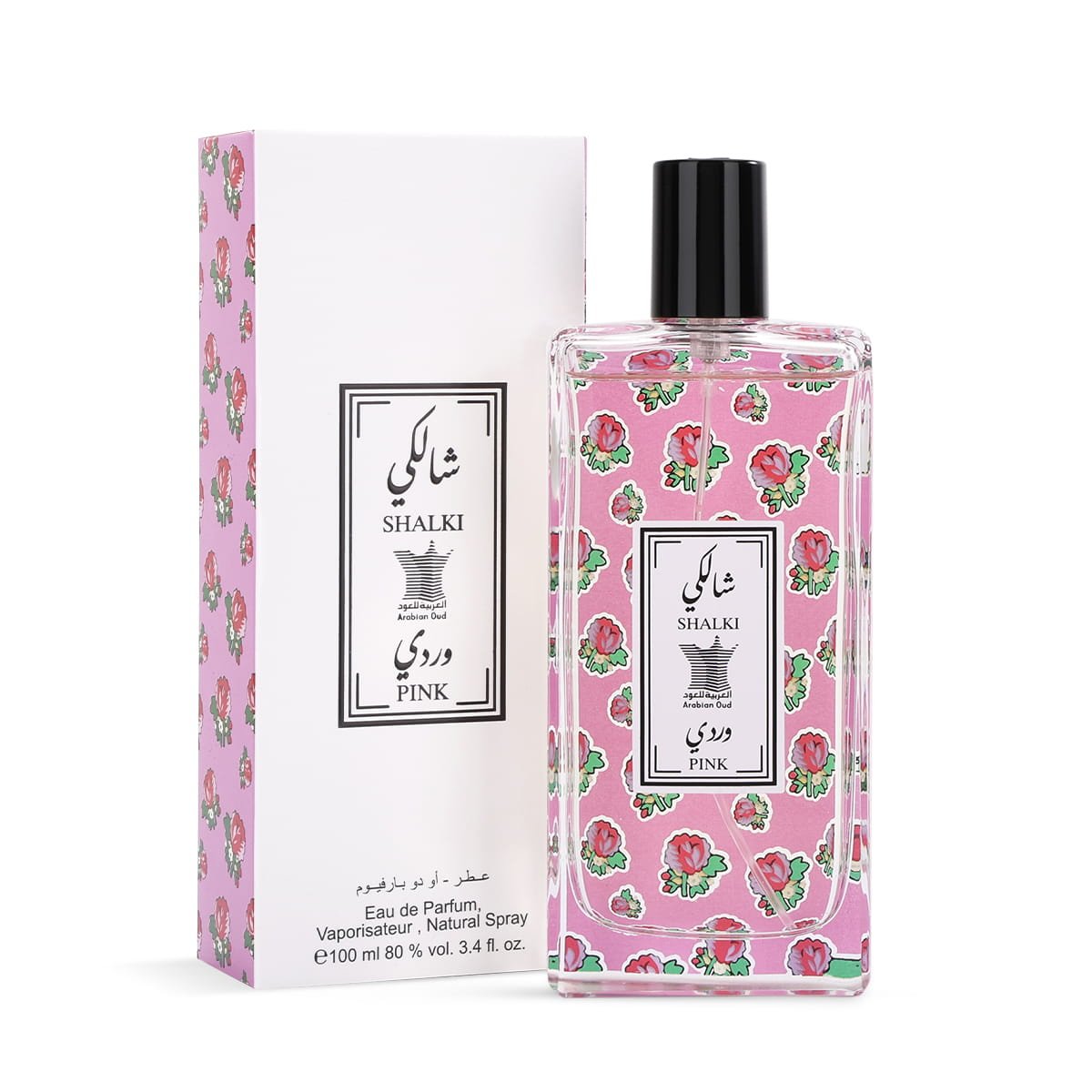 Arabian Oud Shalki Pink Eau De Parfum 100ml beside luxury branded box UK