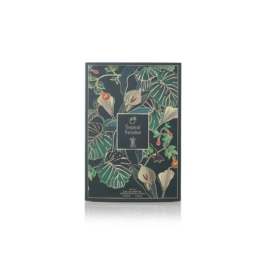 Front view of the Arabian Oud Tropical Paradise 100ml perfume box