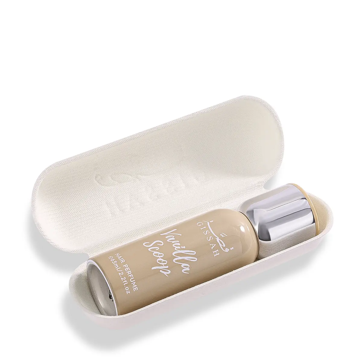 Gissah Vanilla Scoop hair mist 65ml inside luxury case, warm vanilla hair fragrance UK