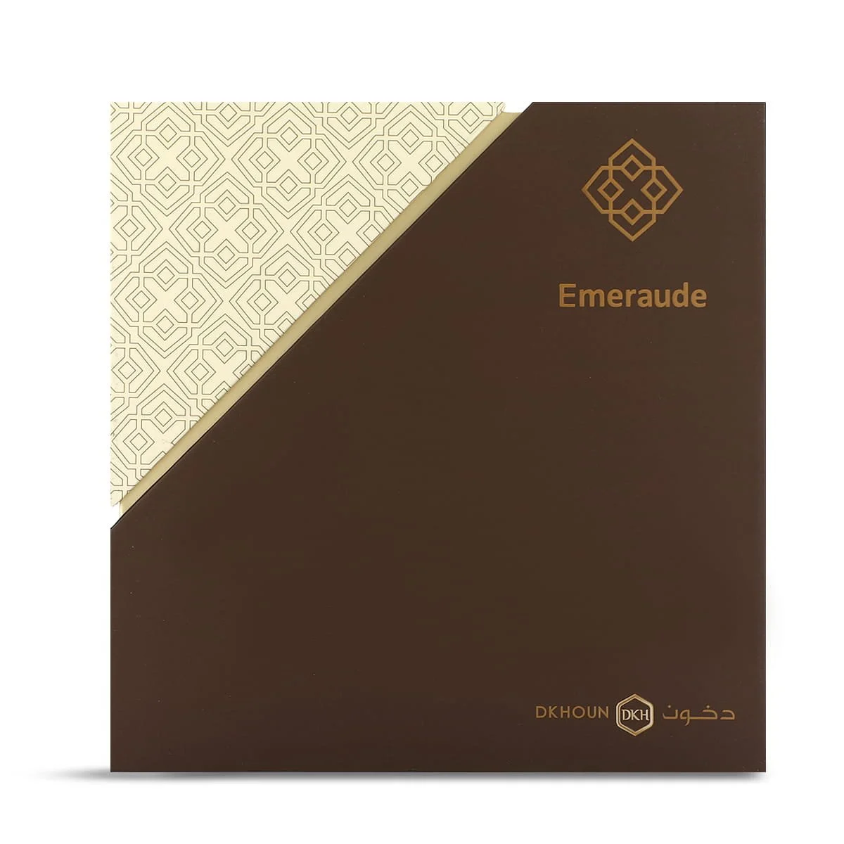 Front view of Dkhoun Emeraude Oud Eau De Parfum box UK