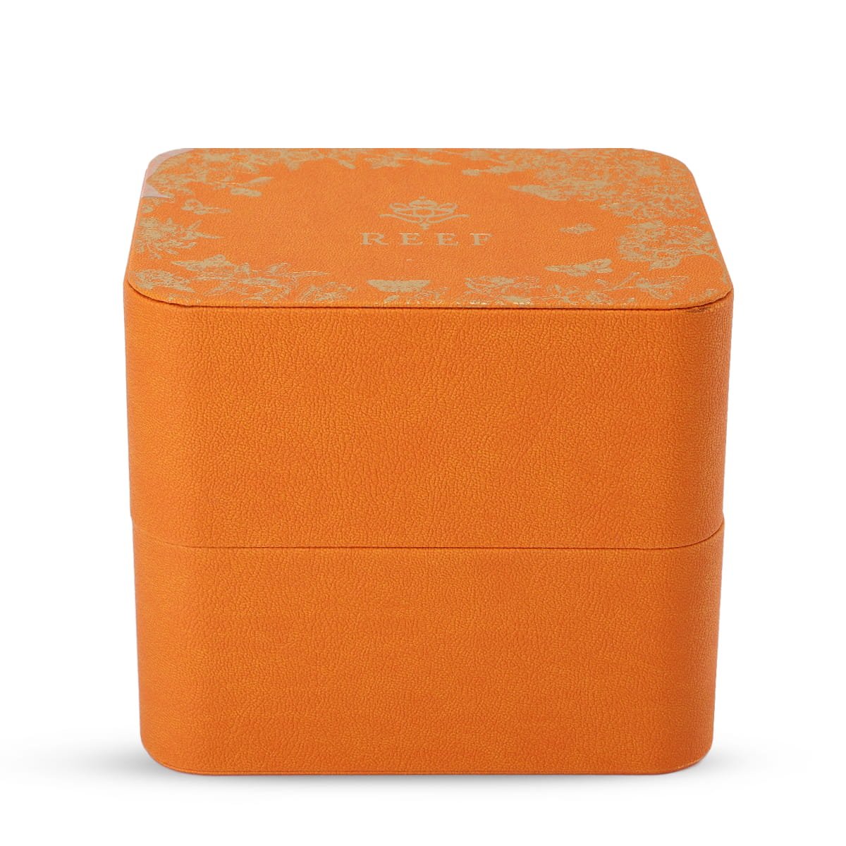 Reef perfume bag orange case side view, luxury travel fragrance case UK