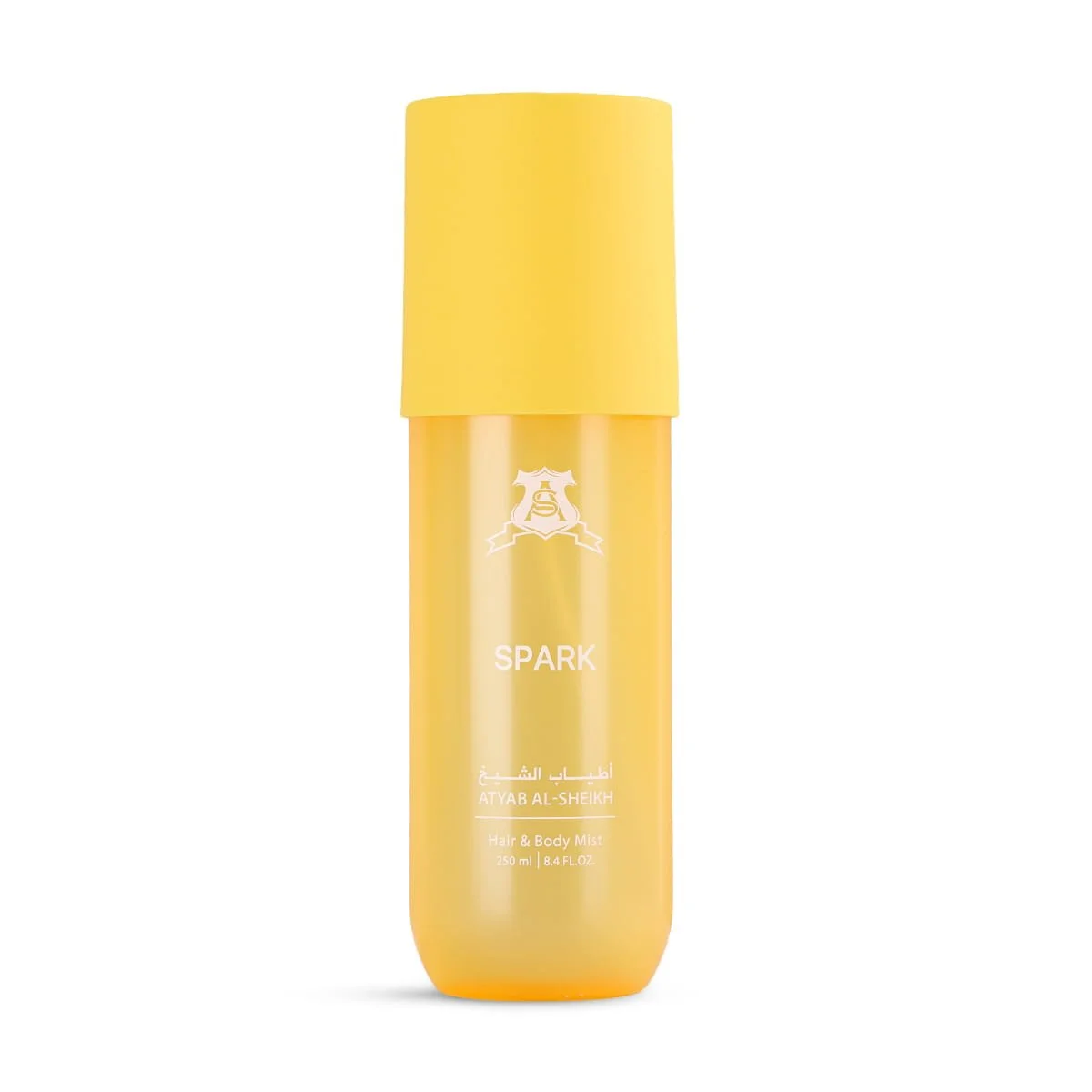 Atyab Al Sheekh Spark Hair & Body Perfume 250ml on white background, luxury fruity fresh woody body mist UK