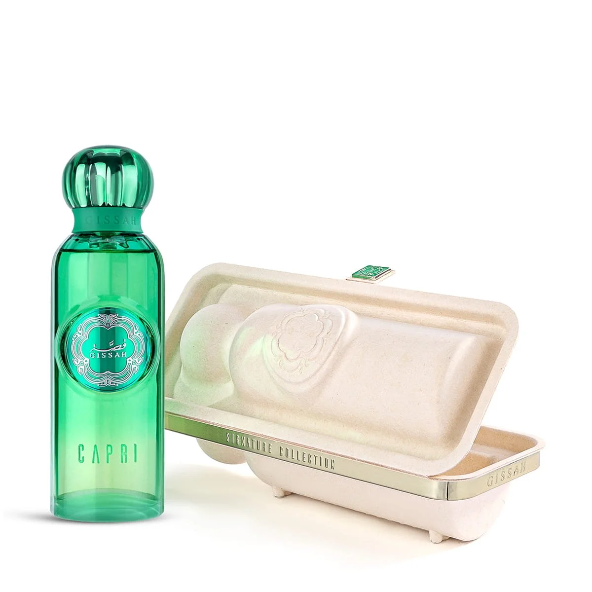 Gissah Capri Eau De Parfum next to opened luxury case UK
