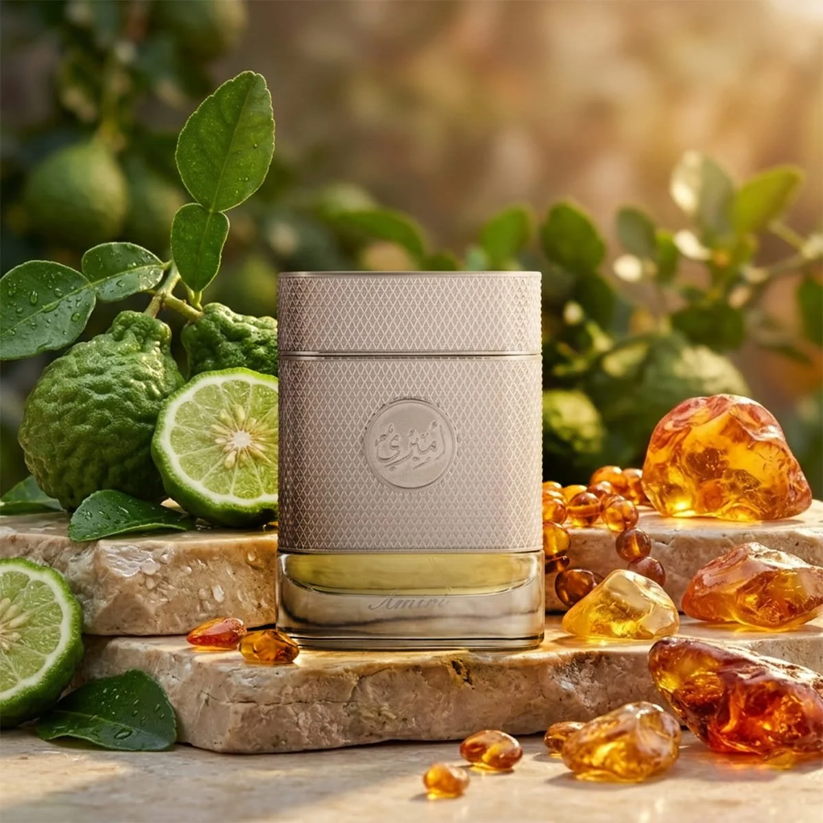 Arabian Oud Amiri perfume with bergamot, cardamom and amber ingredients, luxury men’s fragrance UK