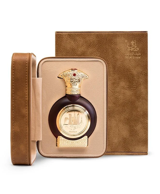 Taif Al Emarat Qatar Eau De Parfum inside luxury case in front of box UK