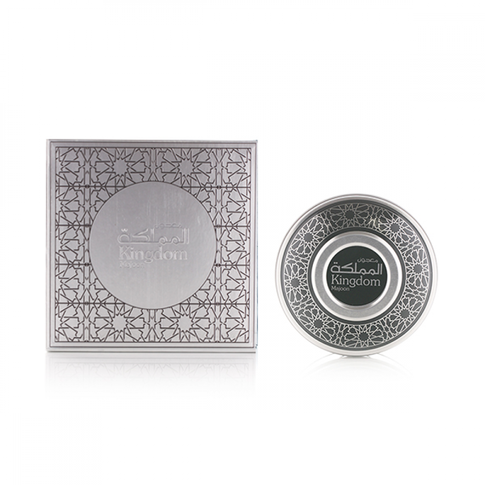 Arabian Oud Kingdom Majoon incense case displayed next to luxury box, premium bakhoor UK