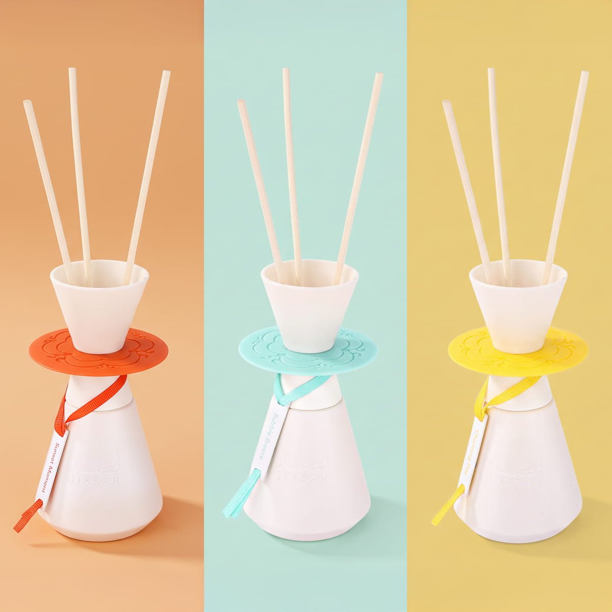 Gissah home diffuser collection including Sunset Moment and other scents, exclusive UK luxury home fragrance