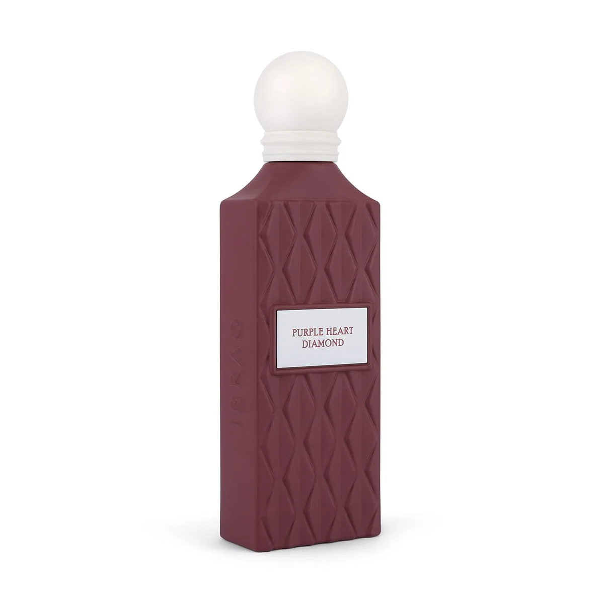 Side angle view of IBRAQ Purple Heart Diamond perfume 150ml, luxury fragrance UK