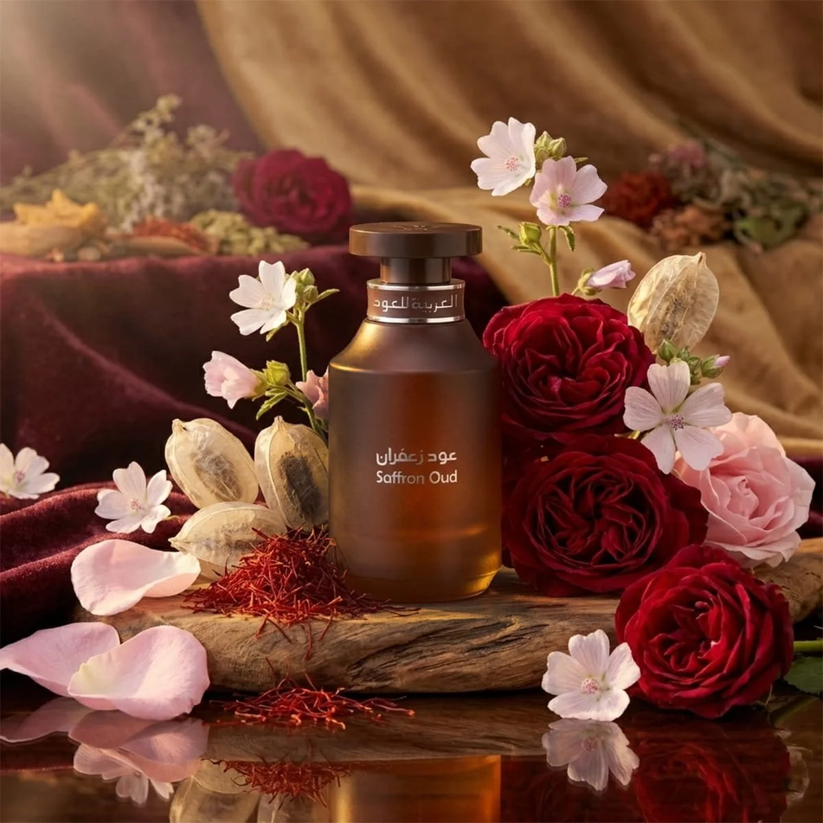 Arabian Oud Saffron Oud perfume with saffron, rose and oud ingredients, luxury fragrance UK