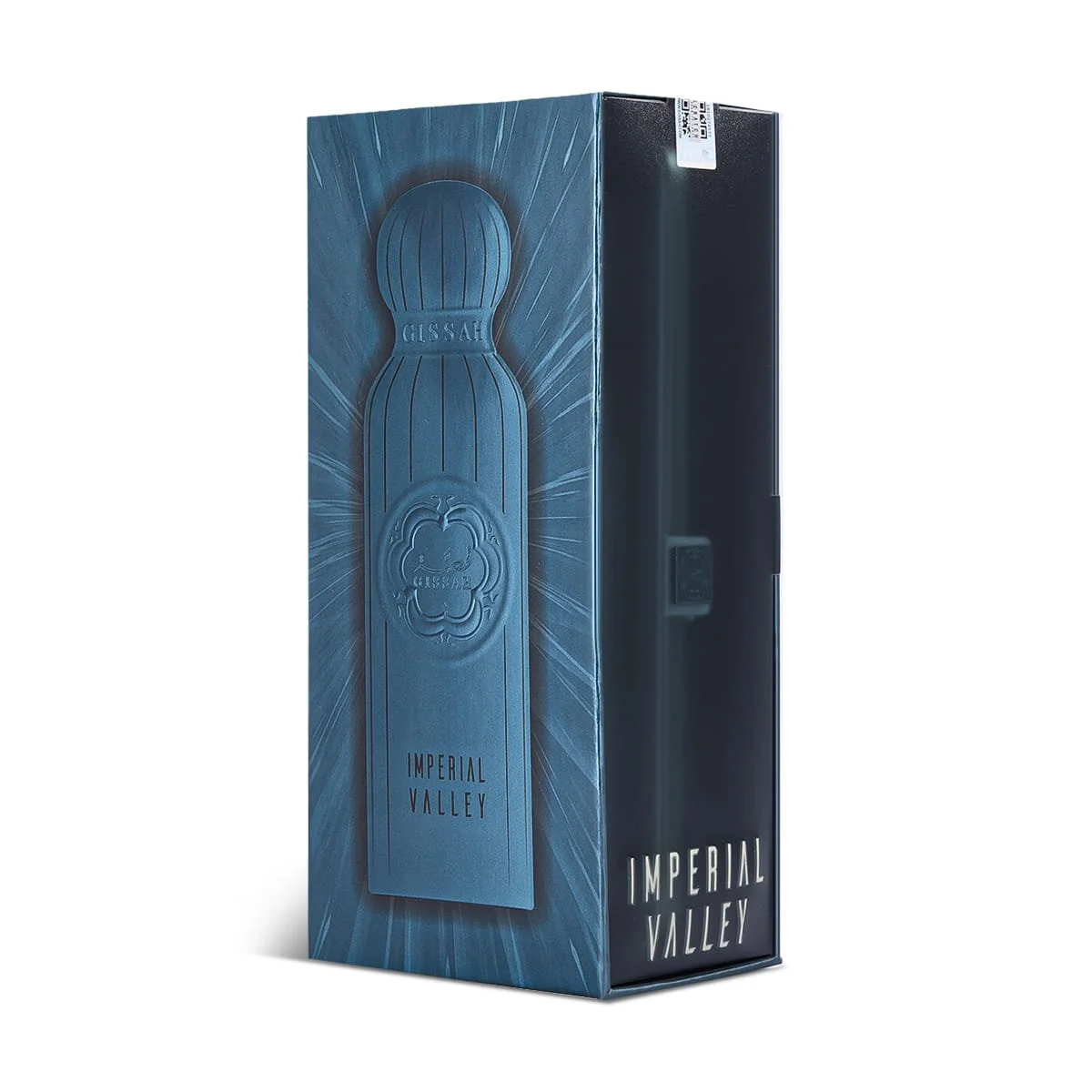 Gissah Imperial Valley perfume box front view, premium luxury packaging UK