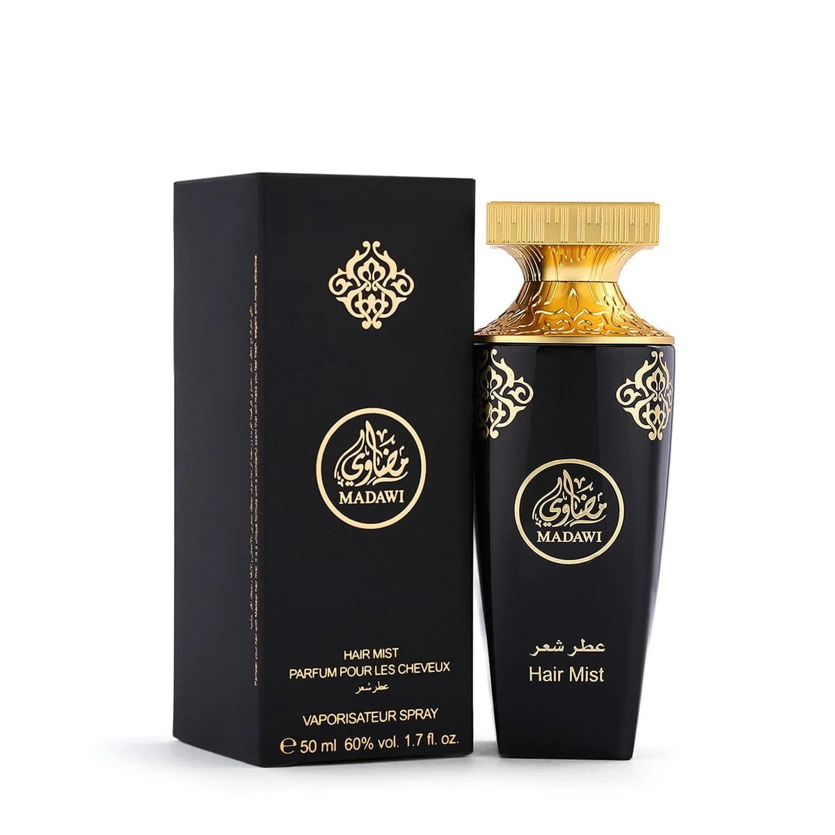 Arabian Oud Madawi Hair Mist 50ml beside luxury branded box UK