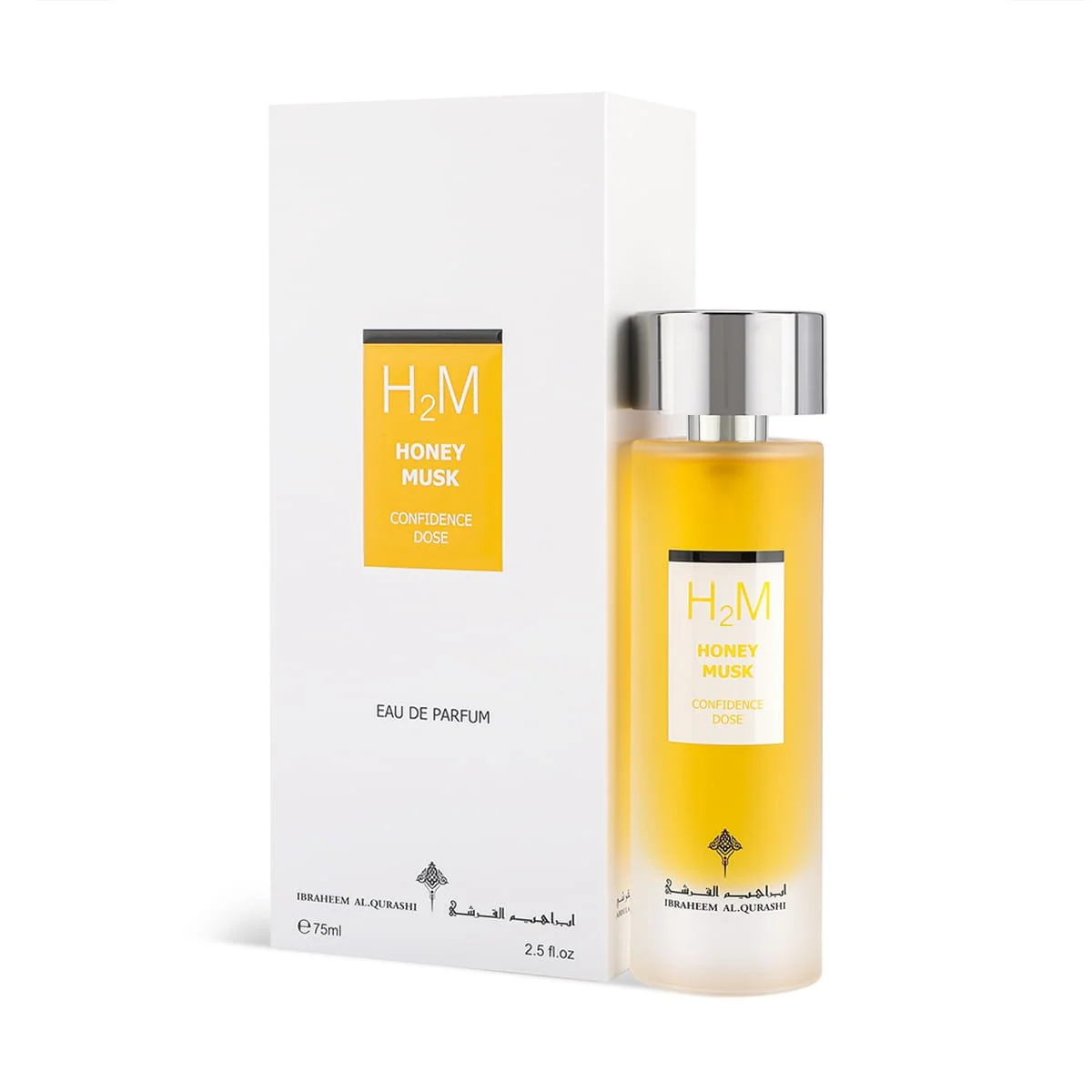 IBRAQ Confidence Dose Honey Musk perfume 75ml next to box, luxury fragrance UK