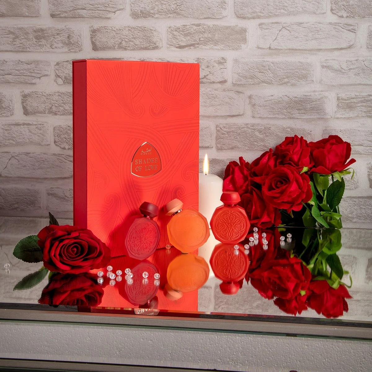 Gissah Shades Of Love luxury perfume set styled with roses for Valentine’s gifting