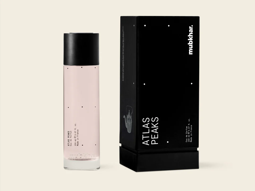 Mubkhar Atlas Peaks Eau De Parfum 150ml beside its box, elegant cedarwood vetiver perfume UK