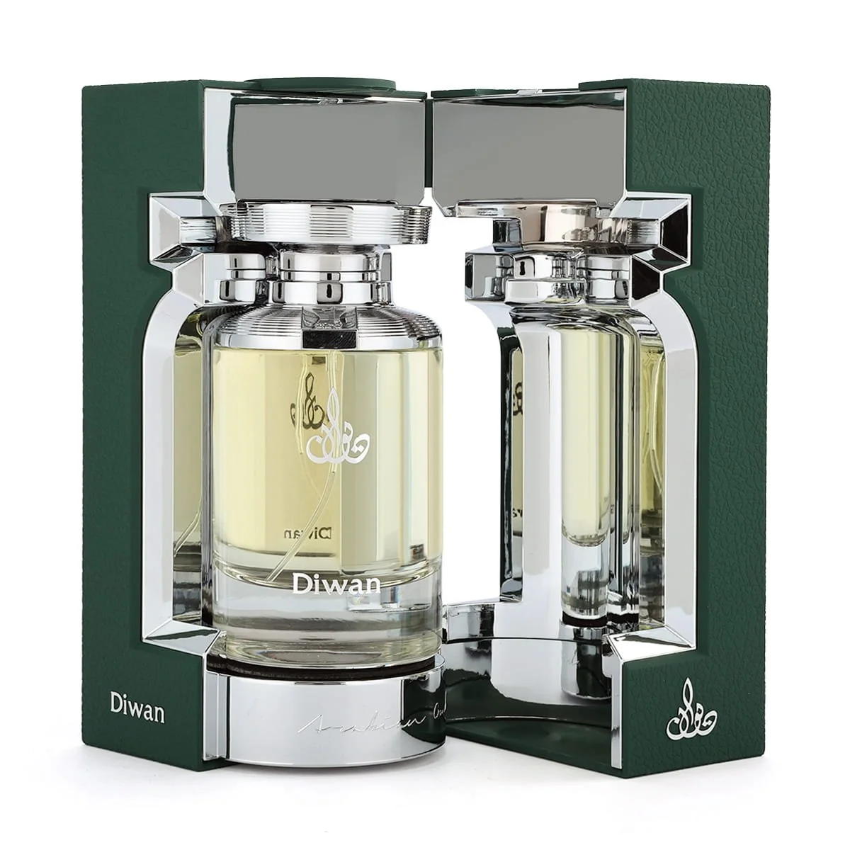 Arabian Oud Diwan perfume inside open luxury box, premium fragrance presentation UK