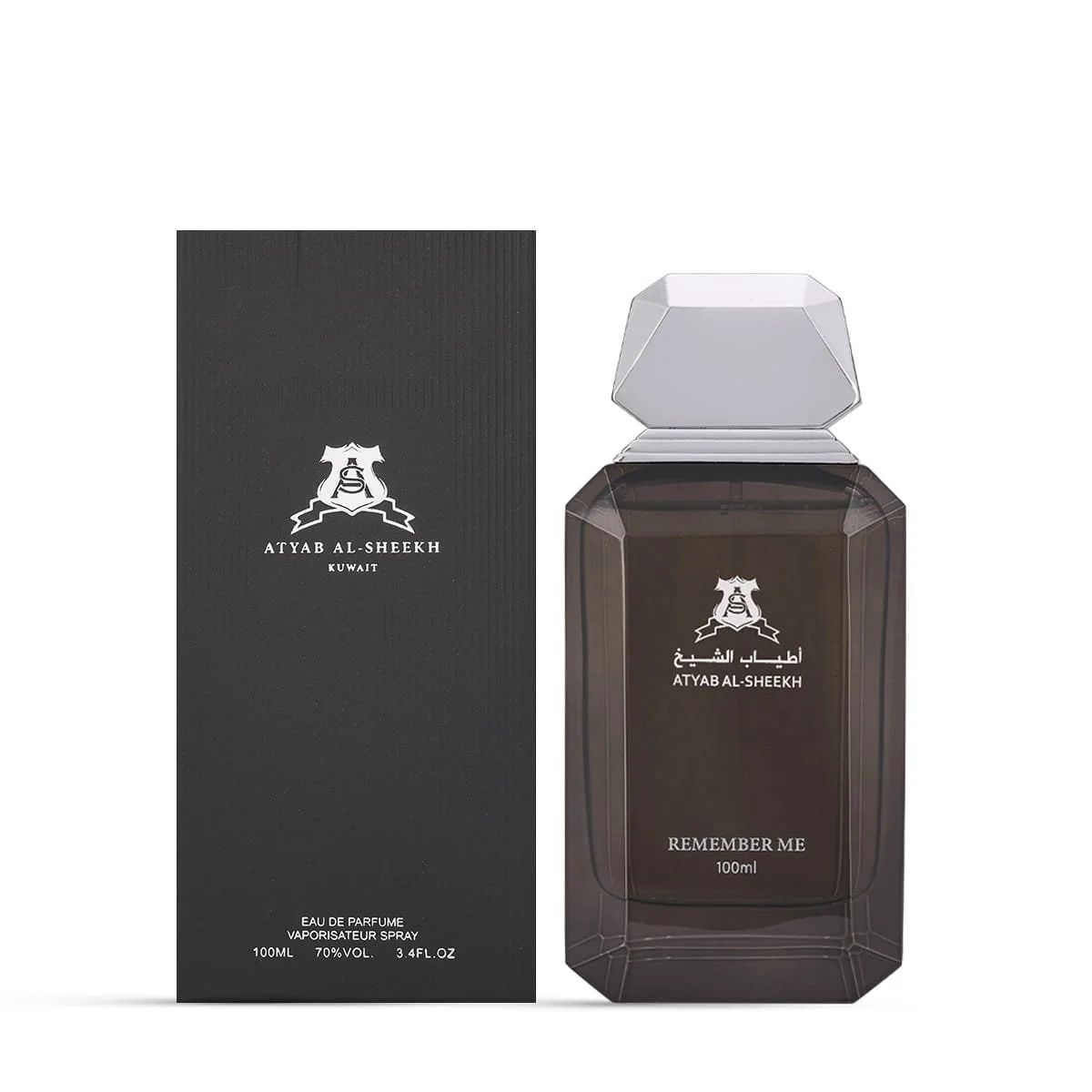 Atyab Al Sheekh Remember Me Black perfume next to luxury box, premium dark woody fragrance UK
