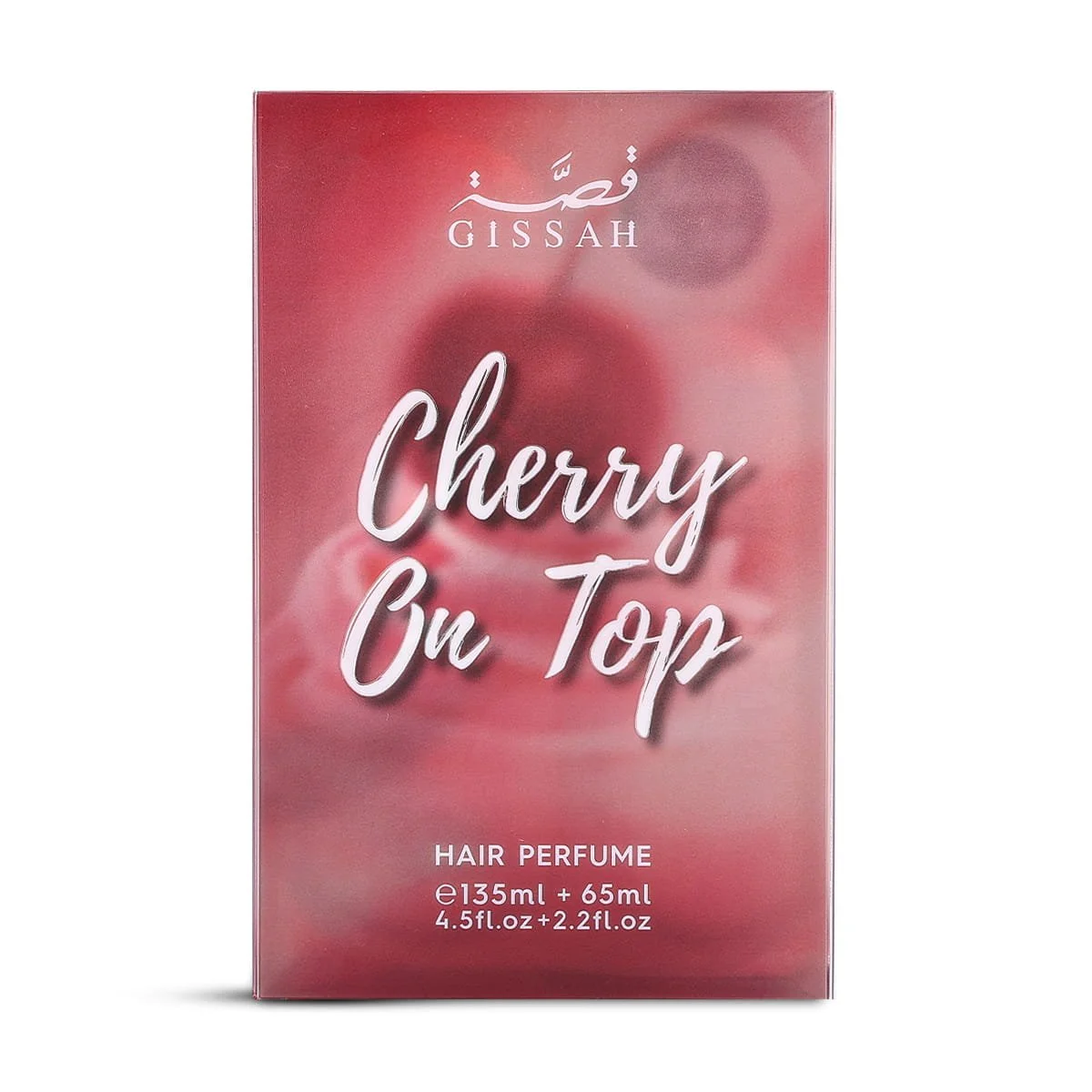 Front view of Gissah Cherry On Top hair mist box, luxury feminine fragrance UK