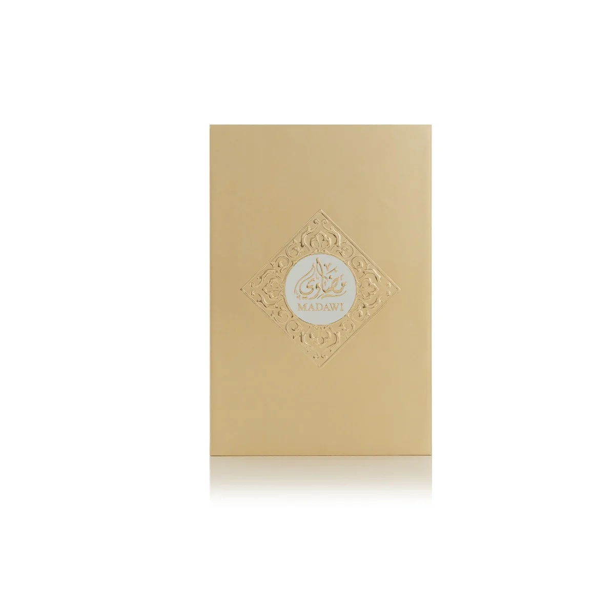 Front view of Arabian Oud Madawi White perfume box, luxury Middle Eastern fragrance UK