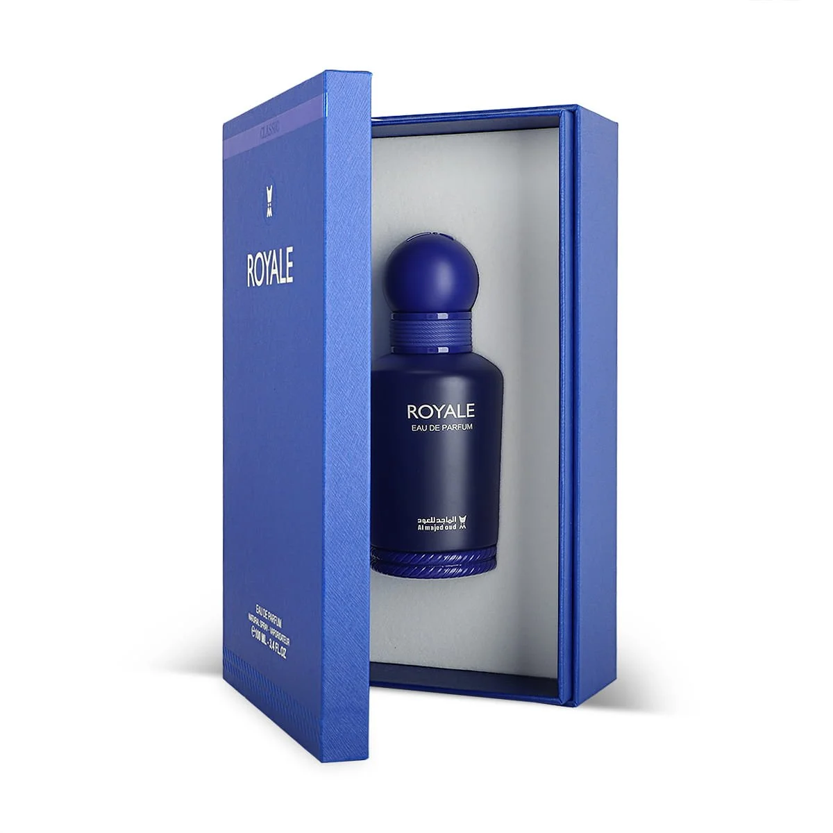 Al Majed Oud Royale eau de parfum inside box, luxury fragrance packaging UK