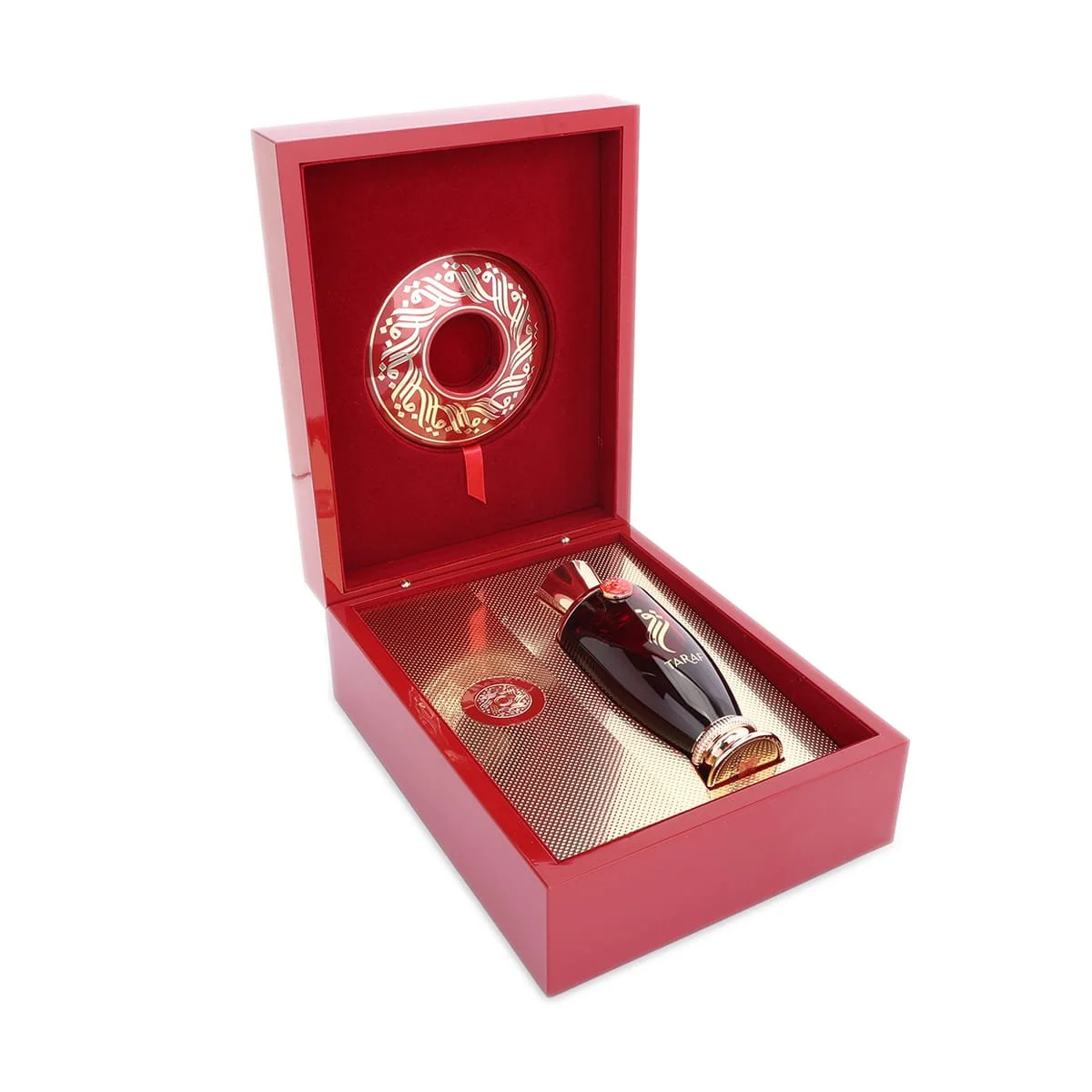 Arabian Oud Taraf perfume inside open luxury box, premium presentation UK