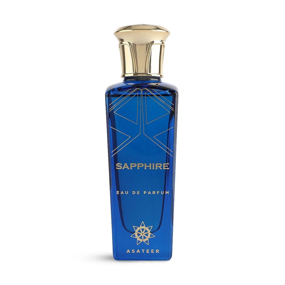 Asateer Sapphire Eau De Parfum 80ml on white background, luxury woody spicy fragrance UK