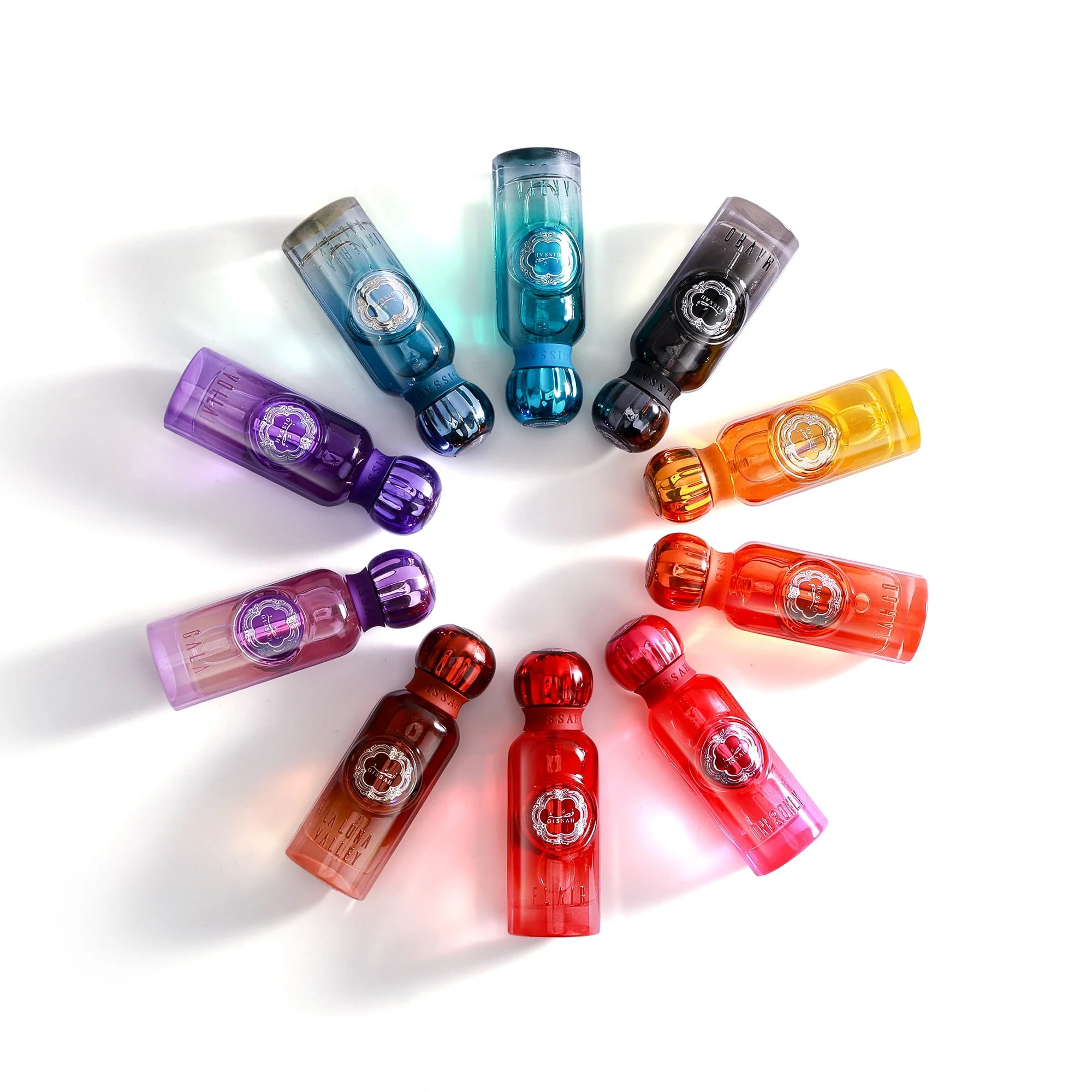 Gissah Signature 15ml mini perfumes including Akoya, Imperial Valley, Mavro, Tango, Volt, One & Only, Flair, Gala, Voila and La Luna exclusive to Al Rashid Galleria UK