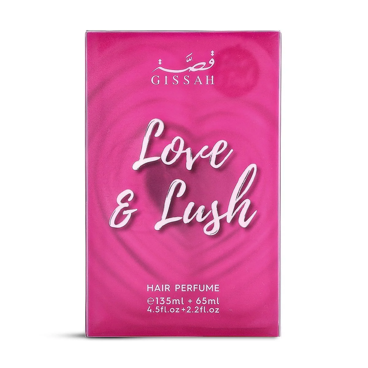 Front view of Gissah Love & Lush hair mist box, luxury fragrance UK