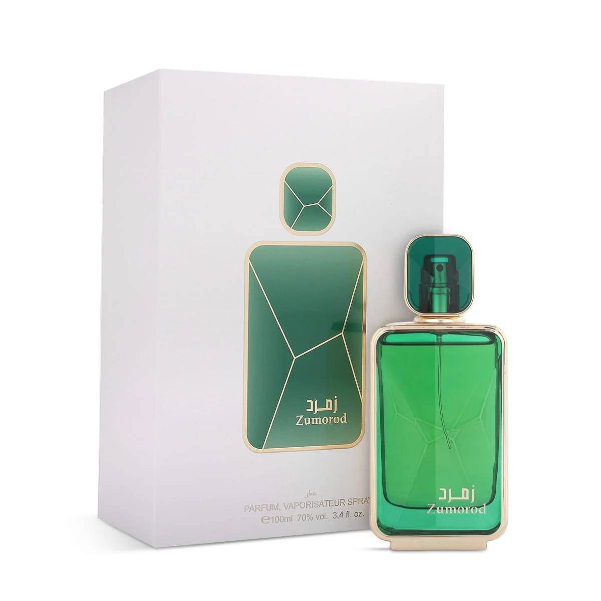 Arabian Oud Zumorod 100ml perfume displayed next to luxury box, warm oriental fragrance UK