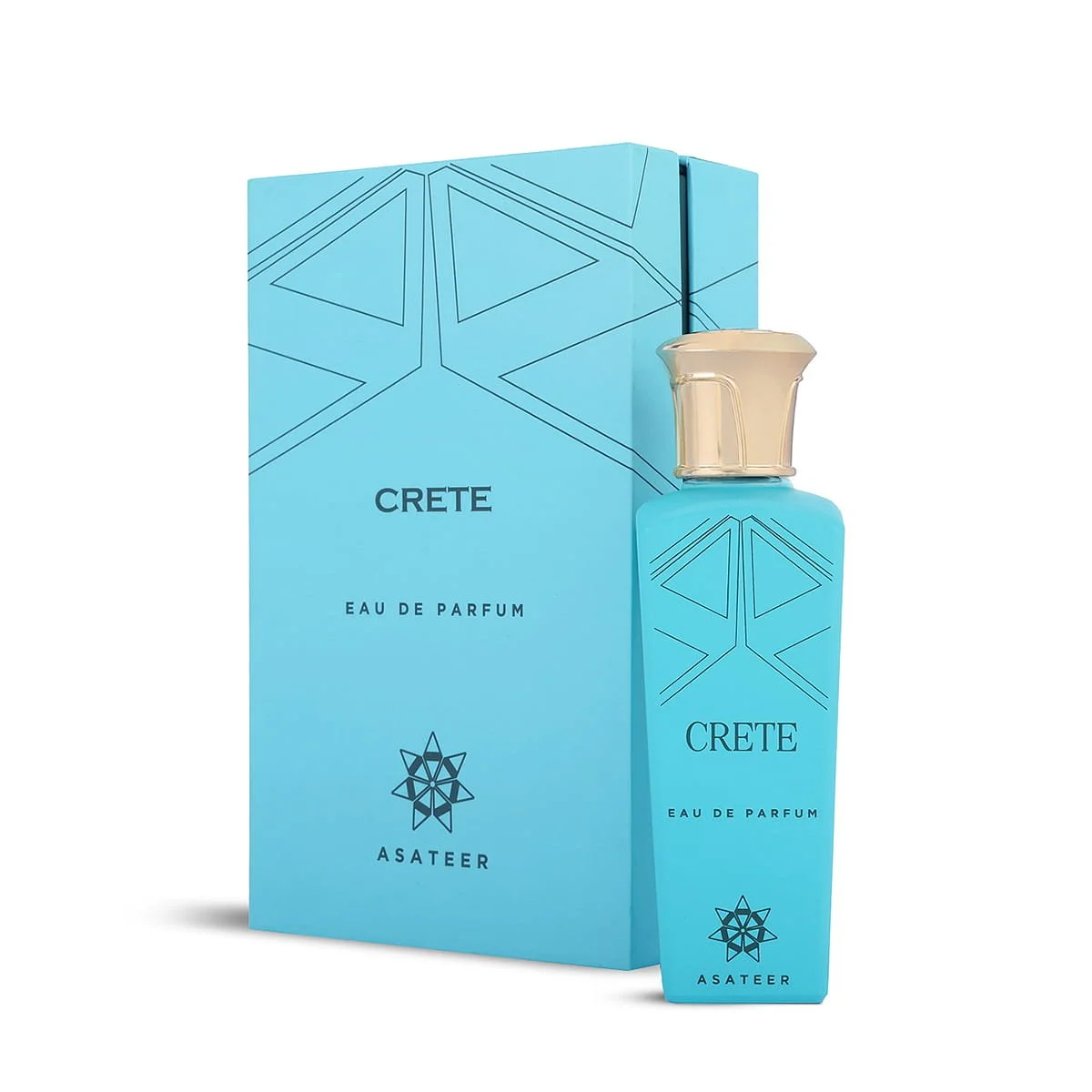 Asateer Crete Eau De Parfum 80ml next to luxury branded box UK