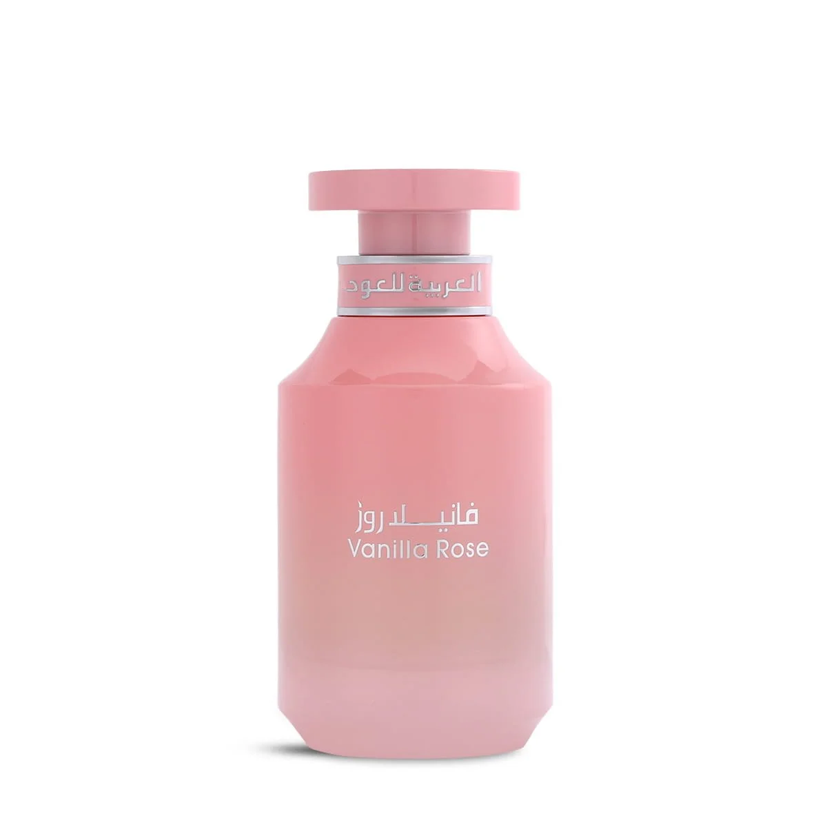 Arabian Oud Vanilla Rose 100ml eau de parfum on white background, luxury rose vanilla fragrance UK