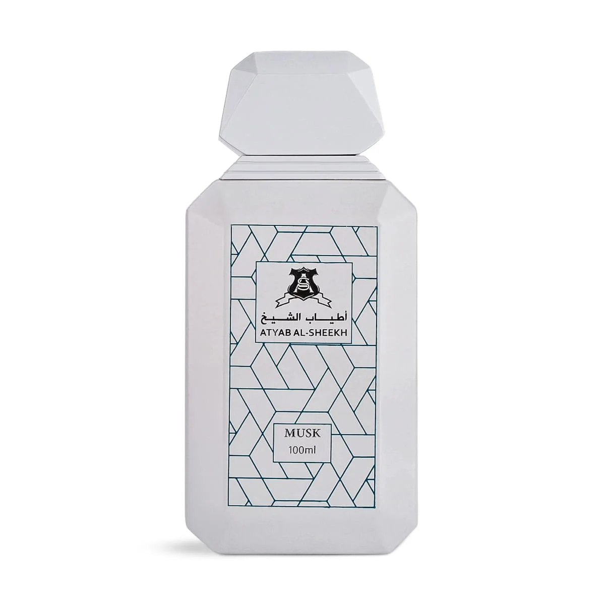 Atyab Al Sheekh Blue Musk Eau De Parfum 100ml on white background, luxury oriental musk fragrance UK