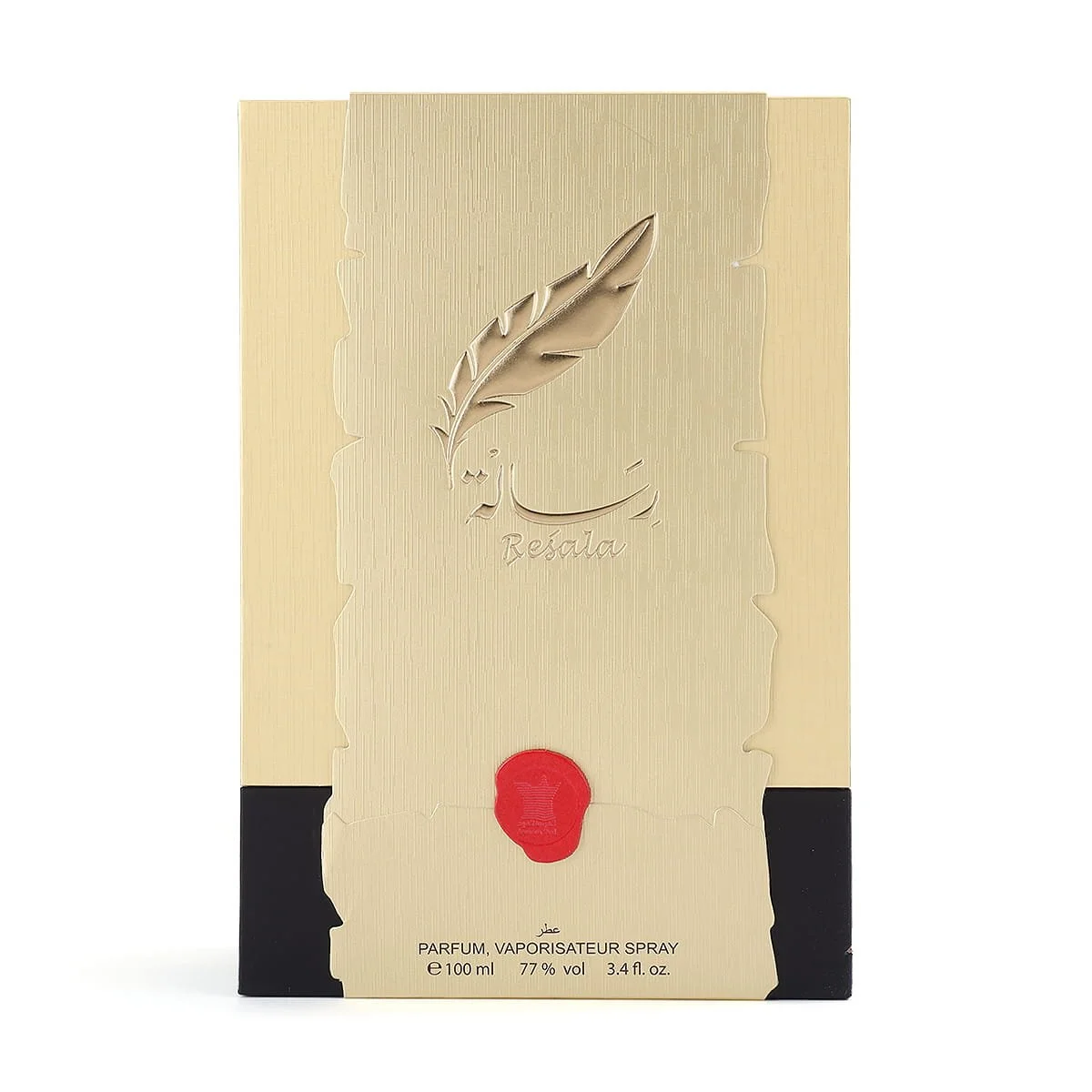 Front view of Arabian Oud Resala perfume box, luxury Middle Eastern fragrance UK