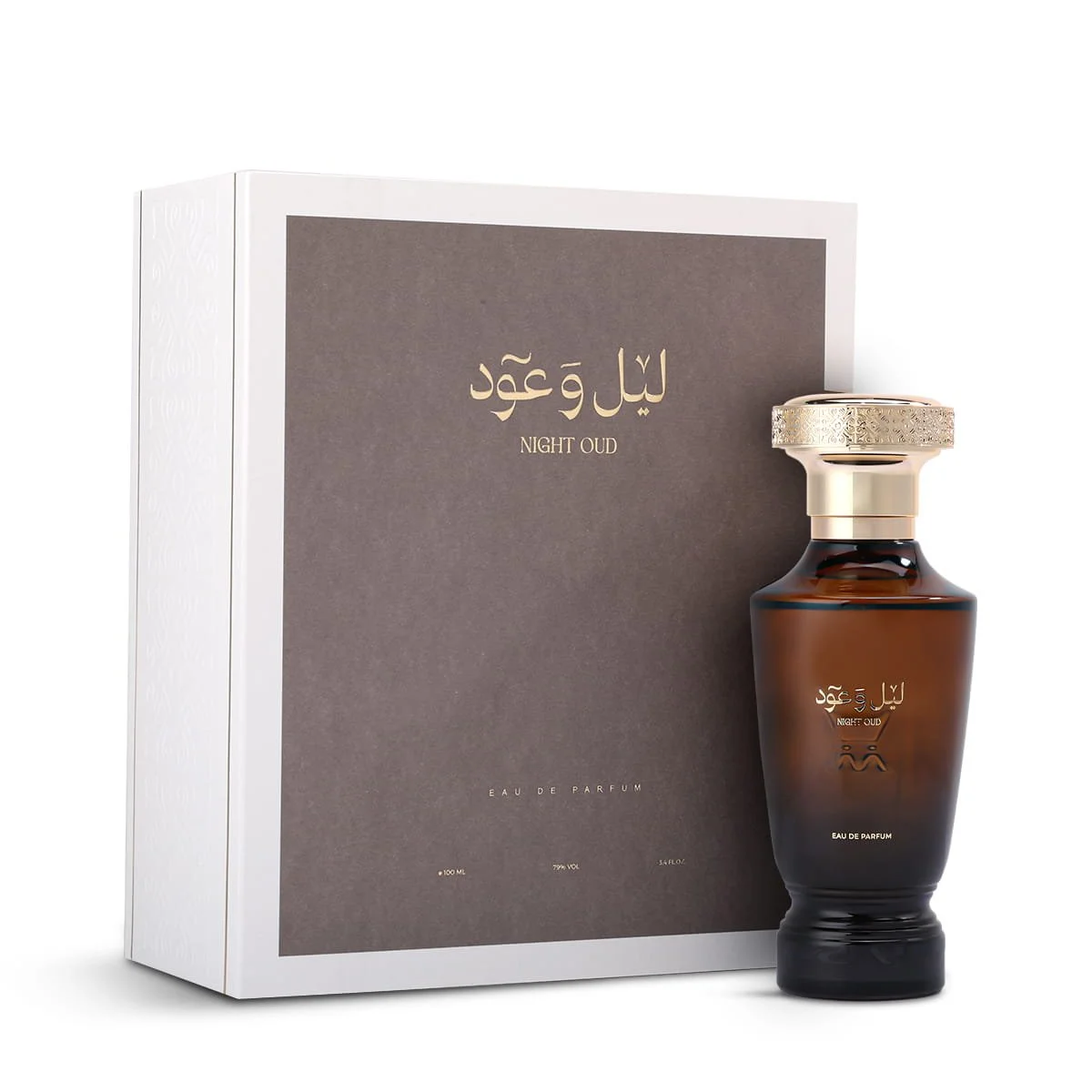 Al Majed Oud Legacy Collection Night Oud perfume 100ml next to box, luxury fragrance UK