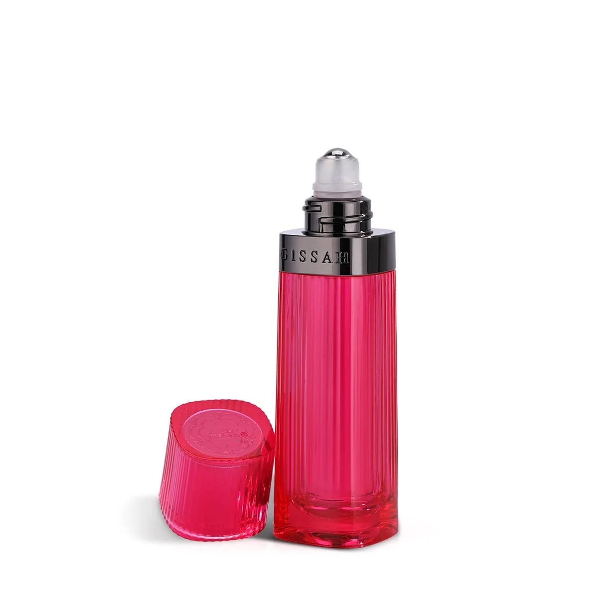 Close-up of Gissah No.2 Pure roll-on perfume with lid open, highlighting precision applicator and elegant design