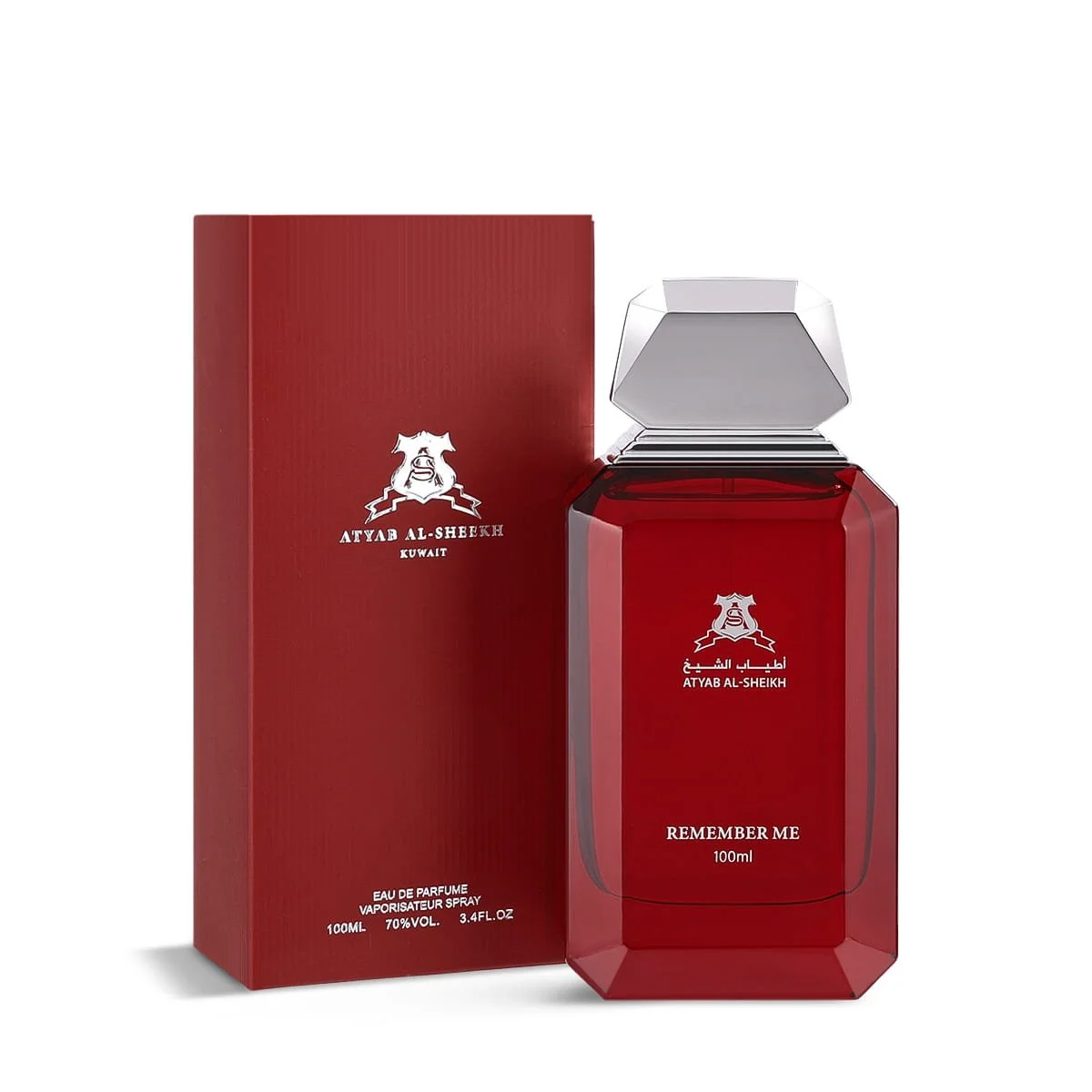 Atyab Al Sheekh Remember Me Red perfume next to luxury box, premium fruity woody fragrance UK