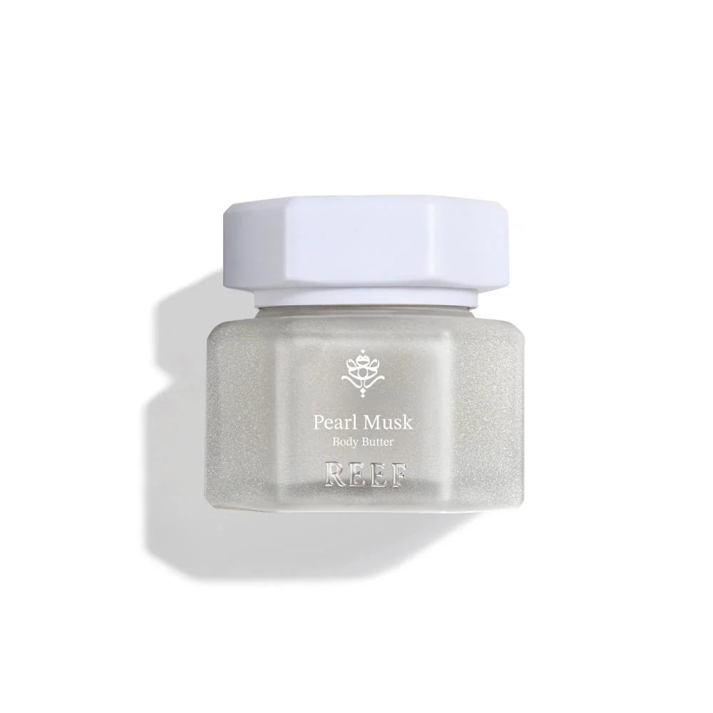 Reef Pearl body butter 50g on white background, luxury scented skincare UK