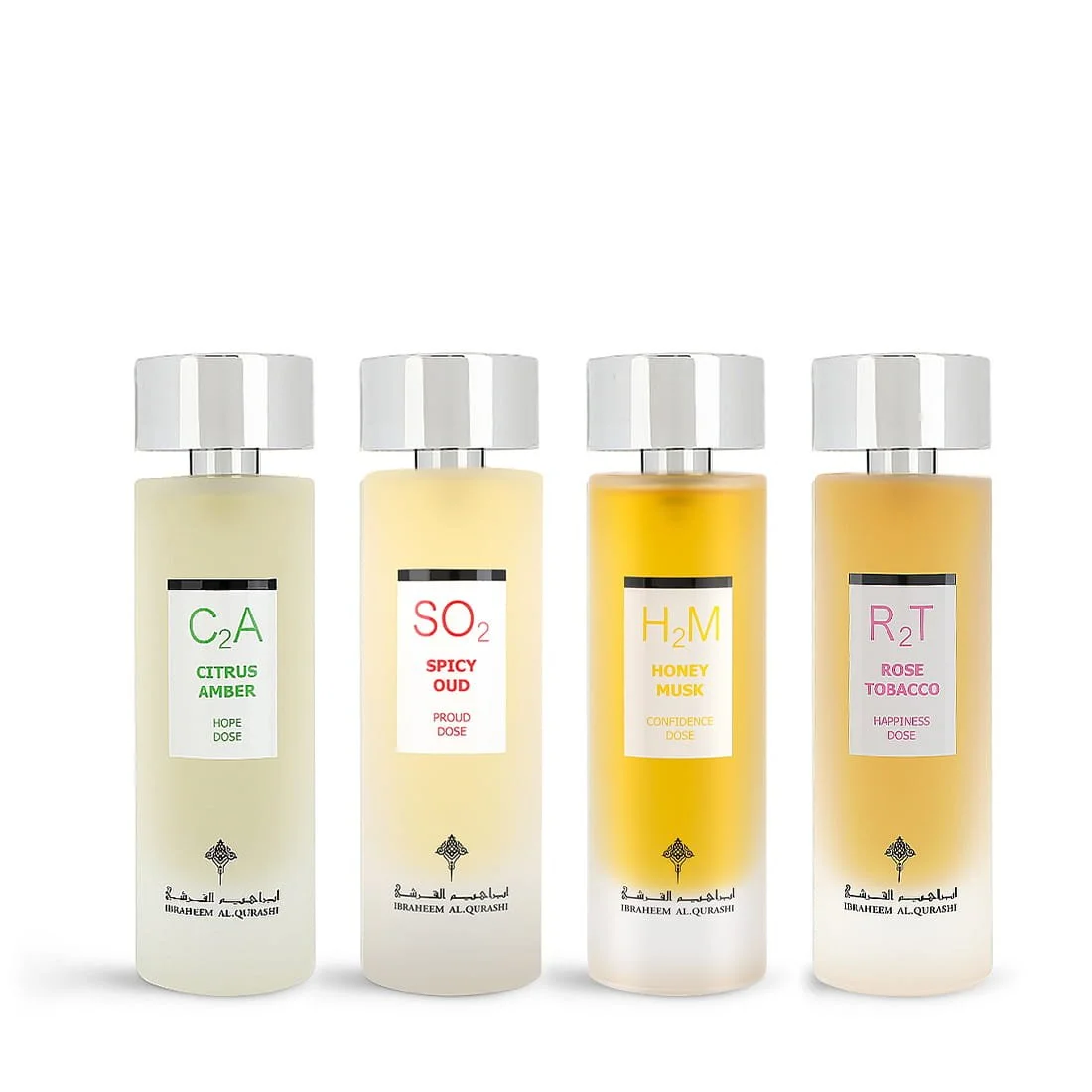 IBRAQ Dose Collection set 4x75ml perfumes on white background, luxury fragrance set UK