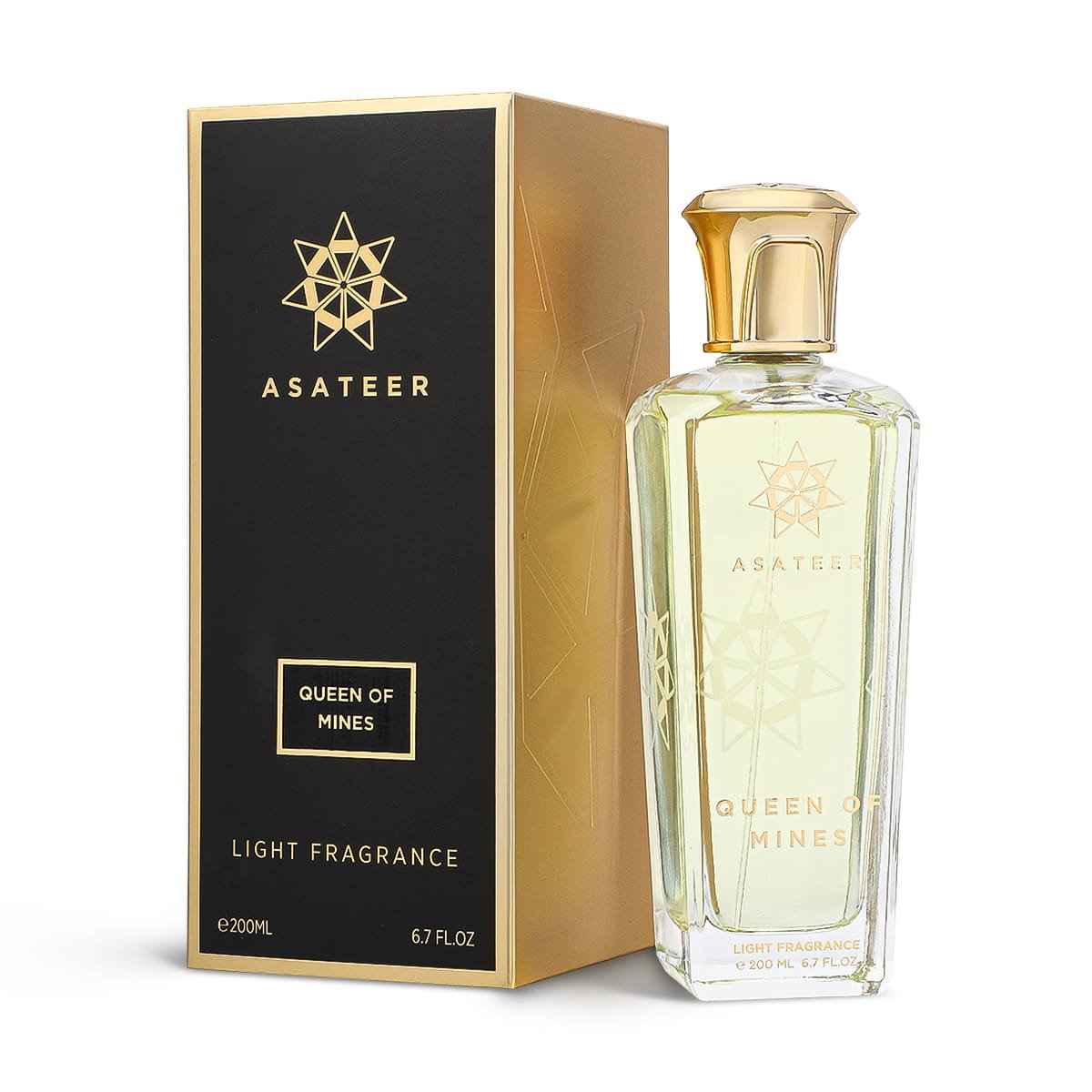 Asateer The Queen Of Mines Light Fragrance 200ml beside luxury branded box UK