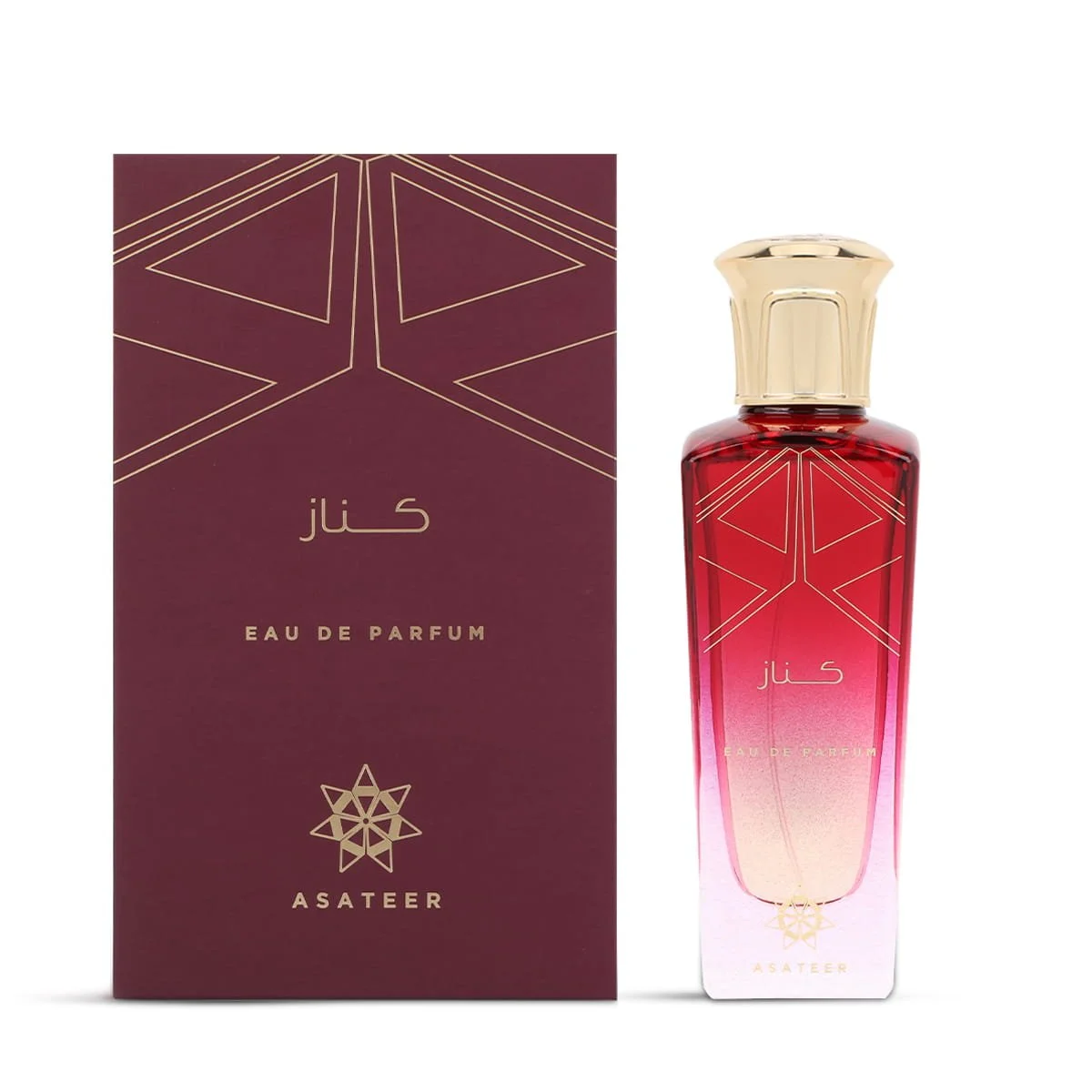 Asateer Kinaz Eau De Parfum 80ml next to luxury branded box UK
