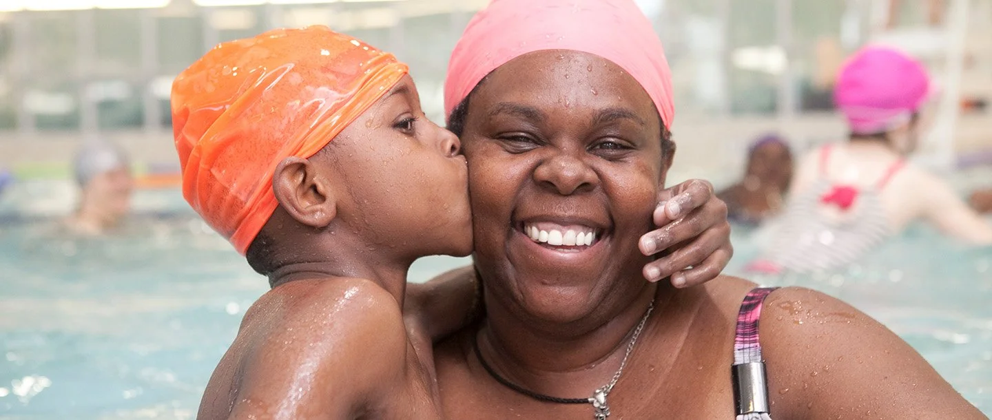 mom and son swimming